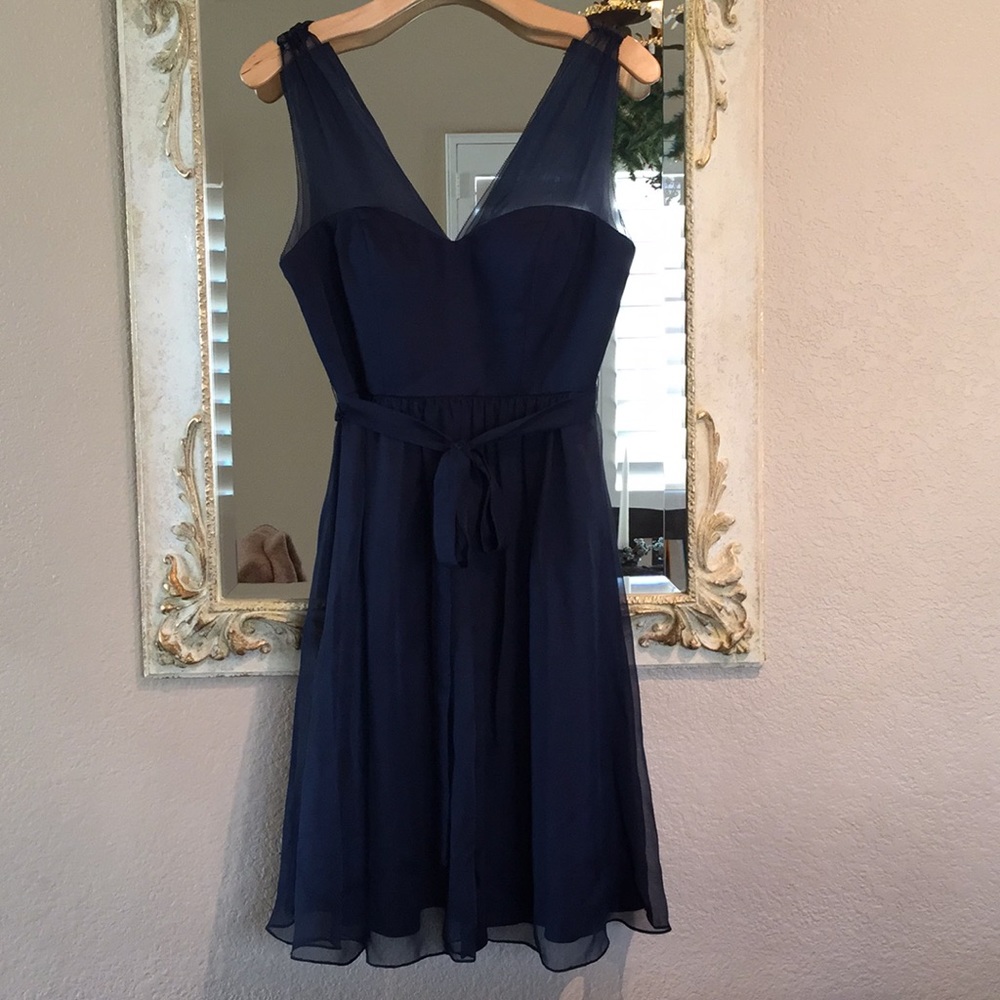 Quillaree navy dress. Satin with chiffon overlay.4